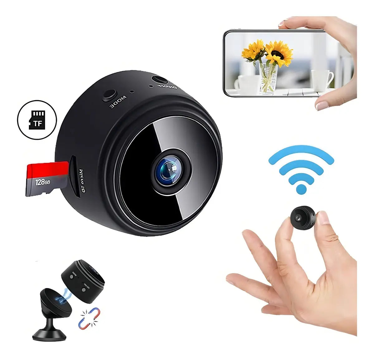 Mini Camara Espia Wifi Negra Recargable